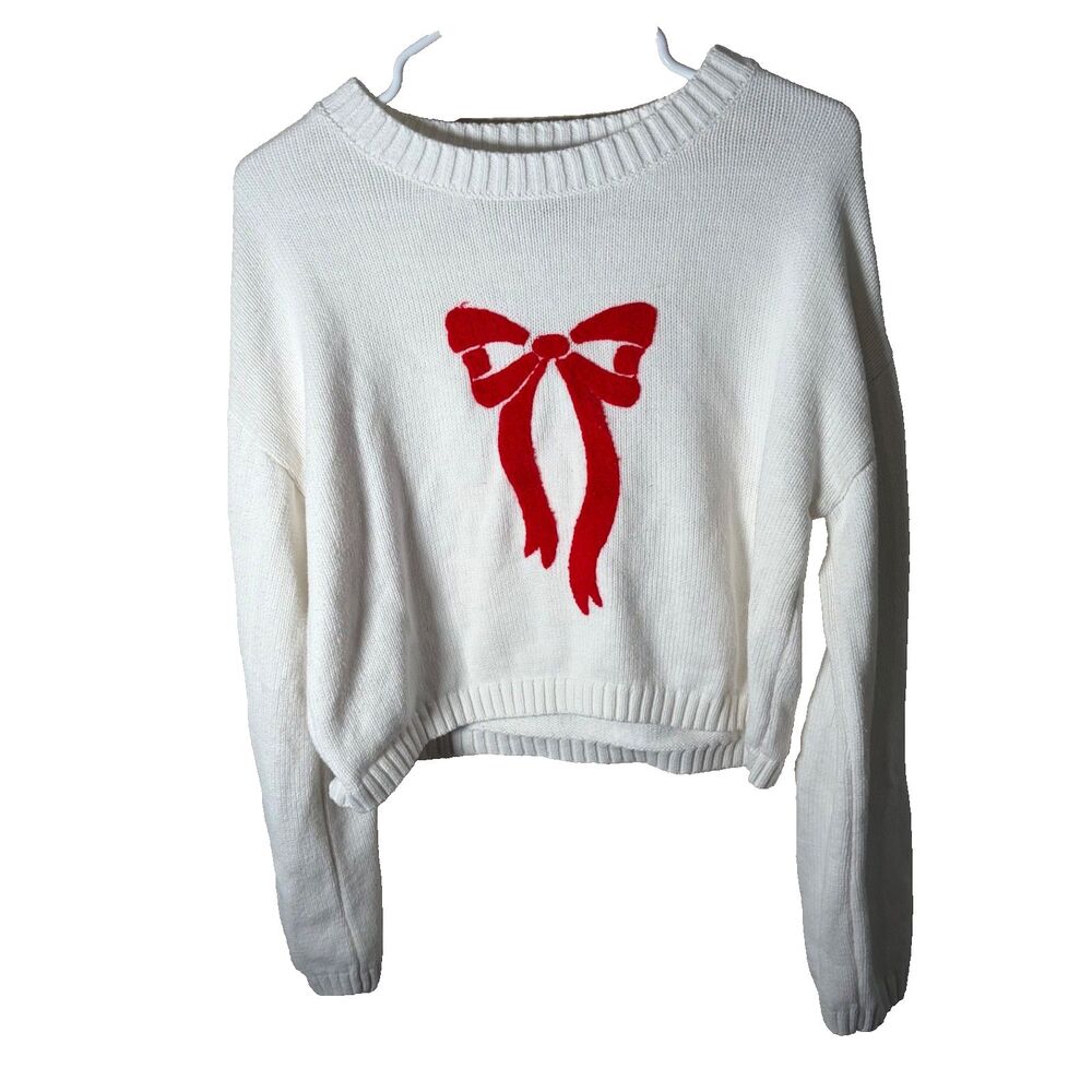 Sincerely Jules Sweater Women's Medium Bow Christmas Holiday Cropped Pullover